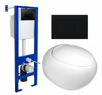 Комплект 3 в 1 инсталляция Berges Wasserhaus Atom 410 + Подвесной унитаз WeltWasser Jeckenbach + кнопка черная