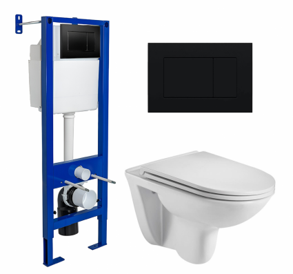 Комплект 3 в 1 инсталляция Berges Wasserhaus Atom 410 + Подвесной унитаз WeltWasser Baarbach 004 GL-WT + кнопка черная