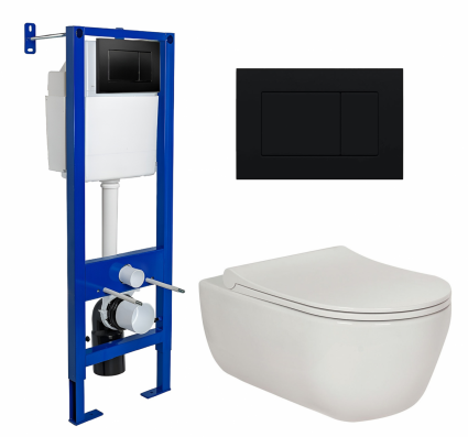 Комплект 3 в 1 инсталляция Berges Wasserhaus Atom 410 + Унитаз подвесной Berges Wasserhaus Ego XL 082118 + кнопка черная
