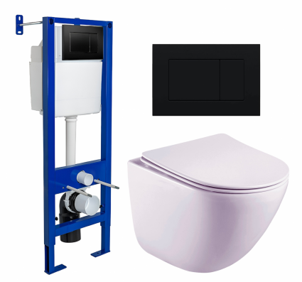 Комплект 3 в 1 инсталляция Berges Wasserhaus Atom 410 + Унитаз подвесной Esbano Lotus ESUPLOTUW + кнопка черная