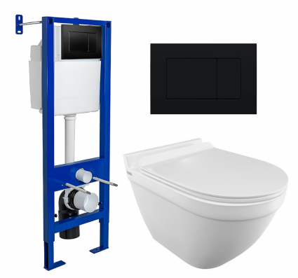 Комплект 3 в 1 инсталляция Berges Wasserhaus Atom 410 + Унитаз подвесной Iddis Cloud CLORDSEi25 + кнопка черная