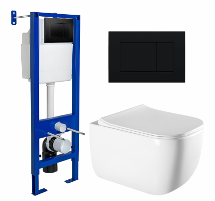 Комплект 3 в 1 инсталляция Berges Wasserhaus Atom 410 + Унитаз подвесной Vincea Form VT1-35 + кнопка черная