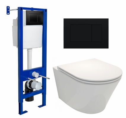 Комплект 3 в 1 инсталляция Berges Wasserhaus Atom 410 + Унитаз подвесной Jacob Delafon Rodin+ EDY102-00 + кнопка черная