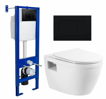 Комплект 3 в 1 инсталляция Berges Wasserhaus Atom 410 + Унитаз подвесной BelBagno Loto BB070CHR/SC + кнопка черная