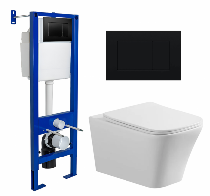 Комплект 3 в 1 инсталляция Berges Wasserhaus Atom 410 + Унитаз подвесной Vincea Cool VT1-210 + кнопка черная