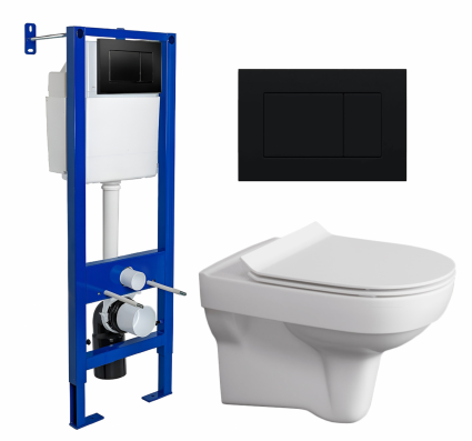Комплект 3 в 1 инсталляция Berges Wasserhaus Atom 410 + Унитаз подвесной Cersanit City New + кнопка черная