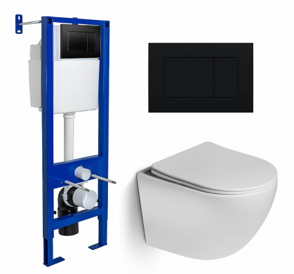 Комплект 3 в 1 инсталляция Berges Wasserhaus Atom 410 + Унитаз подвесной SantiLine SL-5005 + кнопка черная