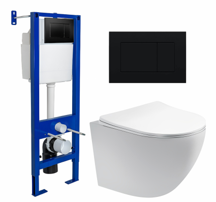 Комплект 3 в 1 инсталляция Berges Wasserhaus Atom 410 + Унитаз подвесной Акватек Европа AQ1900-00 + кнопка черная