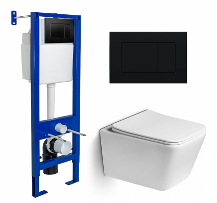 Комплект 3 в 1 инсталляция Berges Wasserhaus Atom 410 + Унитаз подвесной SantiLine SL-5007 + кнопка черная