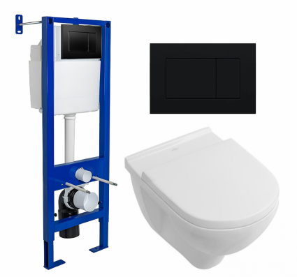 Комплект 3 в 1 инсталляция Berges Wasserhaus Atom 410 + Унитаз подвесной Villeroy & Boch O Novo Directflush + кнопка черная