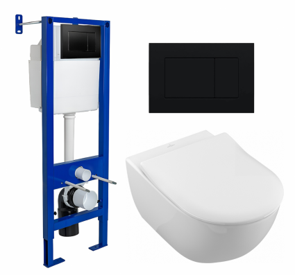 Комплект 3 в 1 инсталляция Berges Wasserhaus Atom 410 + Унитаз подвесной Villeroy & Boch Subway 2.0 5614R201 + кнопка черная