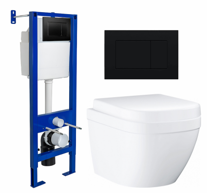 Комплект 3 в 1 инсталляция Berges Wasserhaus Atom 410 + Унитаз подвесной Grohe Euro Ceramic 39206000 + кнопка черная