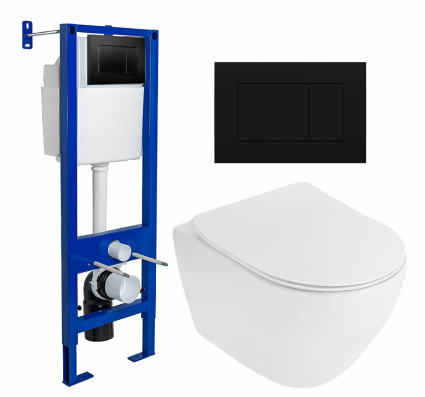 Комплект 3 в 1 инсталляция Berges Wasserhaus Atom 410 + Унитаз подвесной Cezares Stylus CZR-513-TH-R + кнопка черная