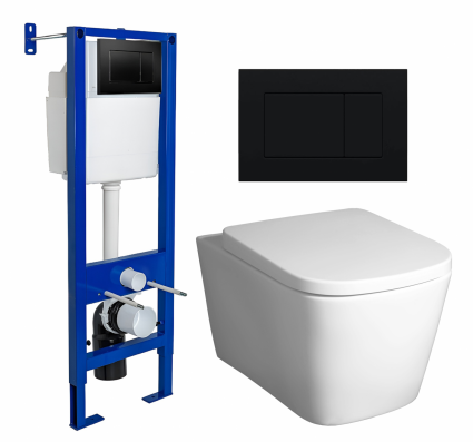 Комплект 3 в 1 инсталляция Berges Wasserhaus Atom 410 + Унитаз подвесной BelBagno Albano BB120CHR + кнопка черная