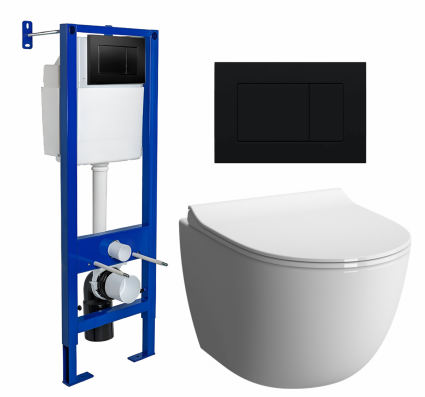 Комплект 3 в 1 инсталляция Berges Wasserhaus Atom 410 + Унитаз подвесной VitrA Sento 7748В003-0075 + кнопка черная