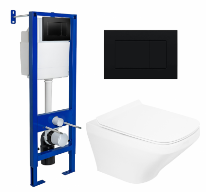 Комплект 3 в 1 инсталляция Berges Wasserhaus Atom 410 + Унитаз подвесной BelBagno Sela BB3201CHR + кнопка черная