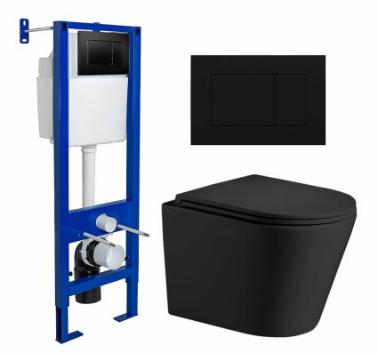 Комплект 3 в 1 инсталляция Berges Wasserhaus Atom 410 + Подвесной унитаз WeltWasser Salzbach 043 MT-BL + кнопка черная