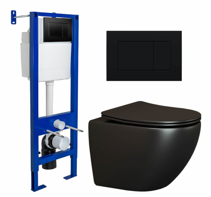 Комплект 3 в 1 инсталляция Berges Wasserhaus Atom 410 + Унитаз подвесной Ceramica Nova Metropol CN4002MB + кнопка черная