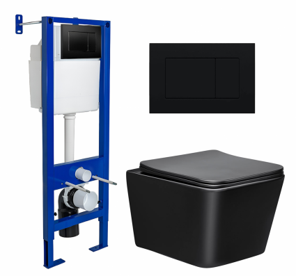 Комплект 3 в 1 инсталляция Berges Wasserhaus Atom 410 +  Унитаз Vincea Q-Line VT1-12MB + кнопка черная