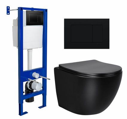 Комплект 3 в 1 инсталляция Berges Wasserhaus Atom 410 + Унитаз Vincea Globo VT1-14MB + кнопка черная
