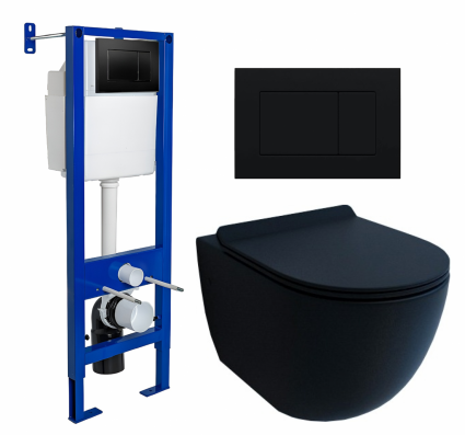 Комплект 3 в 1 инсталляция Berges Wasserhaus Atom 410 + Унитаз подвесной Esbano Garcia + кнопка черная