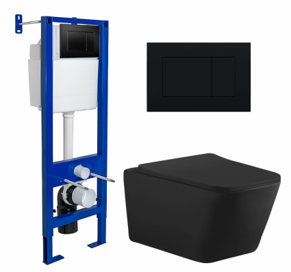 Комплект 3 в 1 инсталляция Berges Wasserhaus Atom 410 + Унитаз подвесной Aquanet Tavr-W BW 287011 + кнопка черная