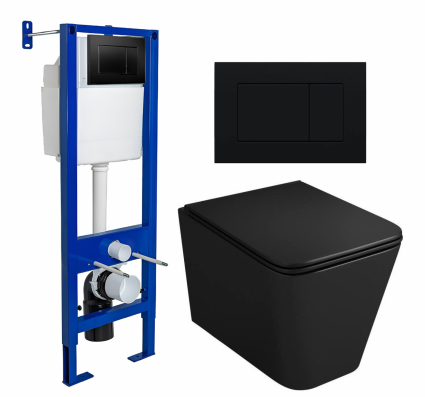 Комплект 3 в 1 инсталляция Berges Wasserhaus Atom 410 + Унитаз подвесной Owl 1975 Ruta-H OWLT190404 + кнопка черная