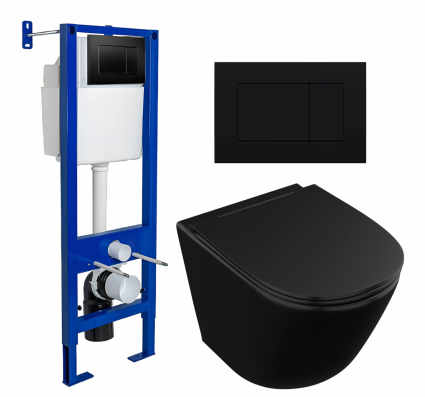 Комплект 3 в 1 инсталляция Berges Wasserhaus Atom 410 + Унитаз подвесной Owl 1975 Vind Cirkel-H Matt Black OWLT190305 + кнопка черная