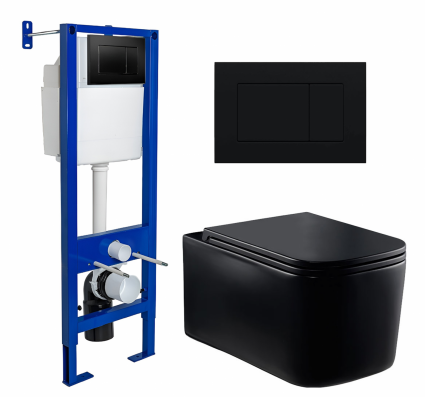 Комплект 3 в 1 инсталляция Berges Wasserhaus Atom 410 + Унитаз Vincea Ultra Rimless VT1-32MB + кнопка черная