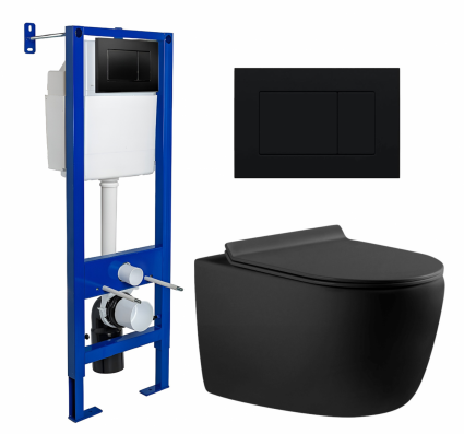 Комплект 3 в 1 инсталляция Berges Wasserhaus Atom 410 + Унитаз подвесной Aquanet Cetus 287008 + кнопка черная