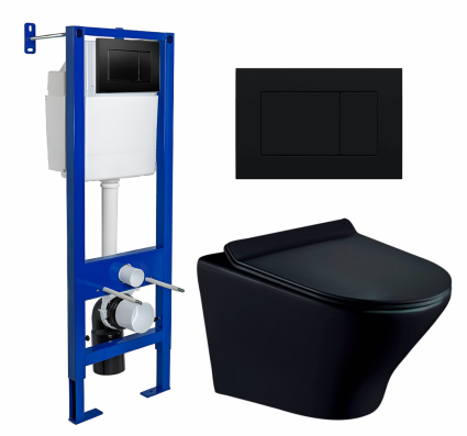 Комплект 3 в 1 инсталляция Berges Wasserhaus Atom 410 + Унитаз подвесной Esbano Aster ESUPASTEBM + кнопка черная