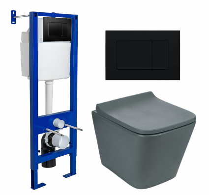 Комплект 3 в 1 инсталляция Berges Wasserhaus Atom 410 + Унитаз подвесной Weltwasser WW SK Gelbach 041 MT-GR + кнопка черная