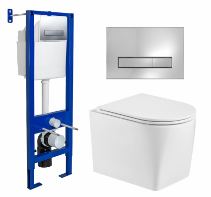 Комплект 3 в 1 инсталляция Berges Wasserhaus Atom Line 410 + Унитаз подвесной WeltWasser Nesenbach 004 GL-WT + кнопка хром