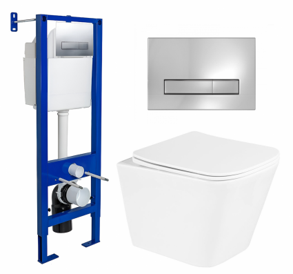 Комплект 3 в 1 инсталляция Berges Wasserhaus Atom Line 410 + Унитаз подвесной BelBagno Due BB3103CHR/SC + кнопка хром