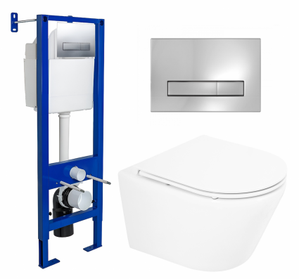 Комплект 3 в 1 инсталляция Berges Wasserhaus Atom Line 410 + Унитаз подвесной BelBagno Tre BB8001CHR/SC + кнопка хром
