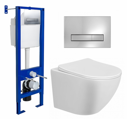 Комплект 3 в 1 инсталляция Berges Wasserhaus Atom Line 410 + Унитаз подвесной Taliente Amato AM25010 + кнопка хром
