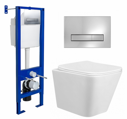 Комплект 3 в 1 инсталляция Berges Wasserhaus Atom Line 410 + Унитаз подвесной Taliente Correto CR25200 + кнопка хром