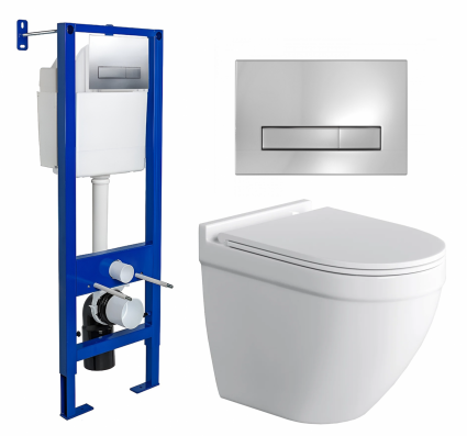 Комплект 3 в 1 инсталляция Berges Wasserhaus Atom Line 410 + Унитаз подвесной Grossman GR-4483S + кнопка хром