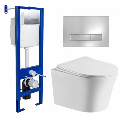 Комплект 3 в 1 инсталляция Berges Wasserhaus Atom Line 410 + Подвесной унитаз CeruttiSpa Adige Aria CT7837 + кнопка хром