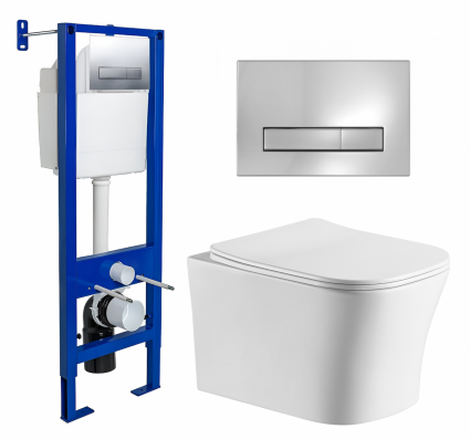 Комплект 3 в 1 инсталляция Berges Wasserhaus Atom Line 410 + Подвесной унитаз CeruttiSpa Marmolada aria CT7778 + кнопка хром