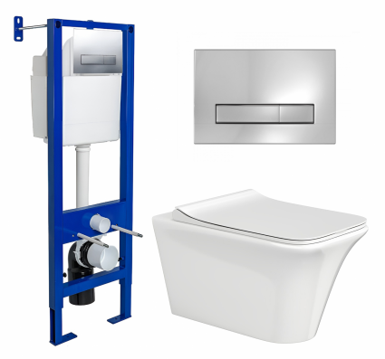 Комплект 3 в 1 инсталляция Berges Wasserhaus Atom Line 410 + Унитаз подвесной CeruttiSpa Nivolet Aria 9034 + кнопка хром