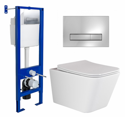 Комплект 3 в 1 инсталляция Berges Wasserhaus Atom Line 410 + Унитаз подвесной Ceramica Nova Metric Rimless CN3007 + кнопка хром