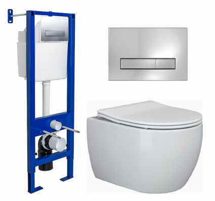 Комплект 3 в 1 инсталляция Berges Wasserhaus Atom Line 410 + Унитаз подвесной Ceramica Nova Play CN3001 + кнопка хром