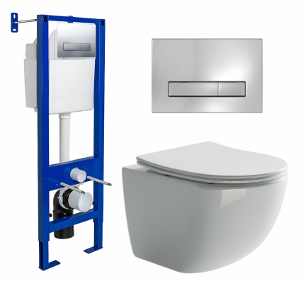 Комплект 3 в 1 инсталляция Berges Wasserhaus Atom Line 410 + Унитаз подвесной Ceramica Nova Forma CN3009 + кнопка хром