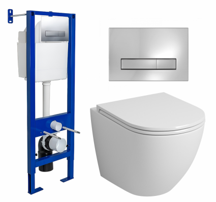 Комплект 3 в 1 инсталляция Berges Wasserhaus Atom Line 410 + Унитаз подвесной Grossman GR-4455S + кнопка хром