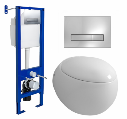 Комплект 3 в 1 инсталляция Berges Wasserhaus Atom Line 410 + Унитаз подвесной Grossman GR-4442 + кнопка хром