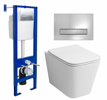 Комплект 3 в 1 инсталляция Berges Wasserhaus Atom Line 410 + Унитаз подвесной Grossman GR-4441S + кнопка хром