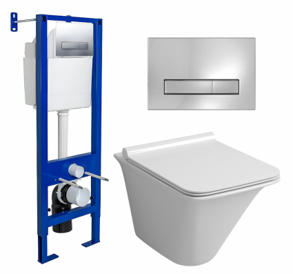 Комплект 3 в 1 инсталляция Berges Wasserhaus Atom Line 410 + Унитаз подвесной Grossman GR-4413S + кнопка хром