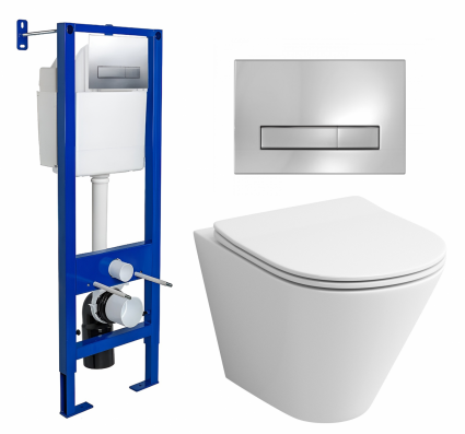 Комплект 3 в 1 инсталляция Berges Wasserhaus Atom Line 410 + Унитаз подвесной Grossman GR-4477S + кнопка хром