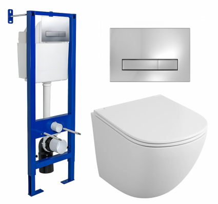 Комплект 3 в 1 инсталляция Berges Wasserhaus Atom Line 410 + Унитаз подвесной Owl 1975 Cirkel-H OWLT190302 + кнопка хром